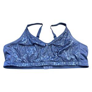 Breezies Wireless Bra Women's Plus Size 48DD Non Padded Blue Floral Mesh Nylon